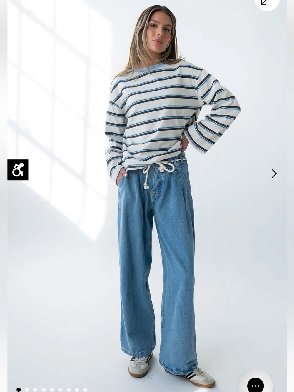 Bohme Light Blue Wide-Leg Jeans with Drawstring